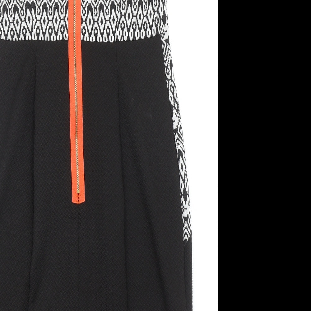 George Womens Black Geometric Polyester Pencil Dress Size 14 Boat Neck Zip