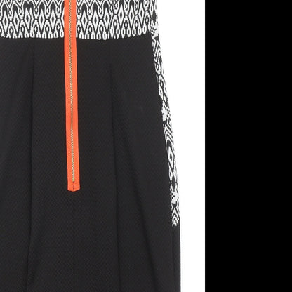 George Womens Black Geometric Polyester Pencil Dress Size 14 Boat Neck Zip