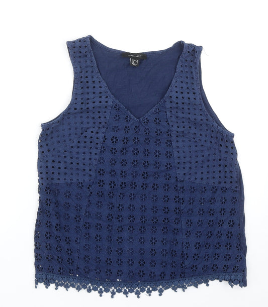 Atmosphere Womens Blue Geometric Cotton Basic Tank Size 12 V-Neck