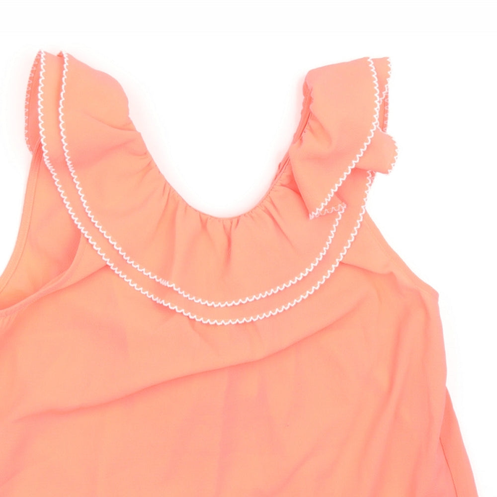 Outside The Lines Girls Pink Polyacrylate Fibre Basic Blouse Size 13 Years Scoop Neck Button