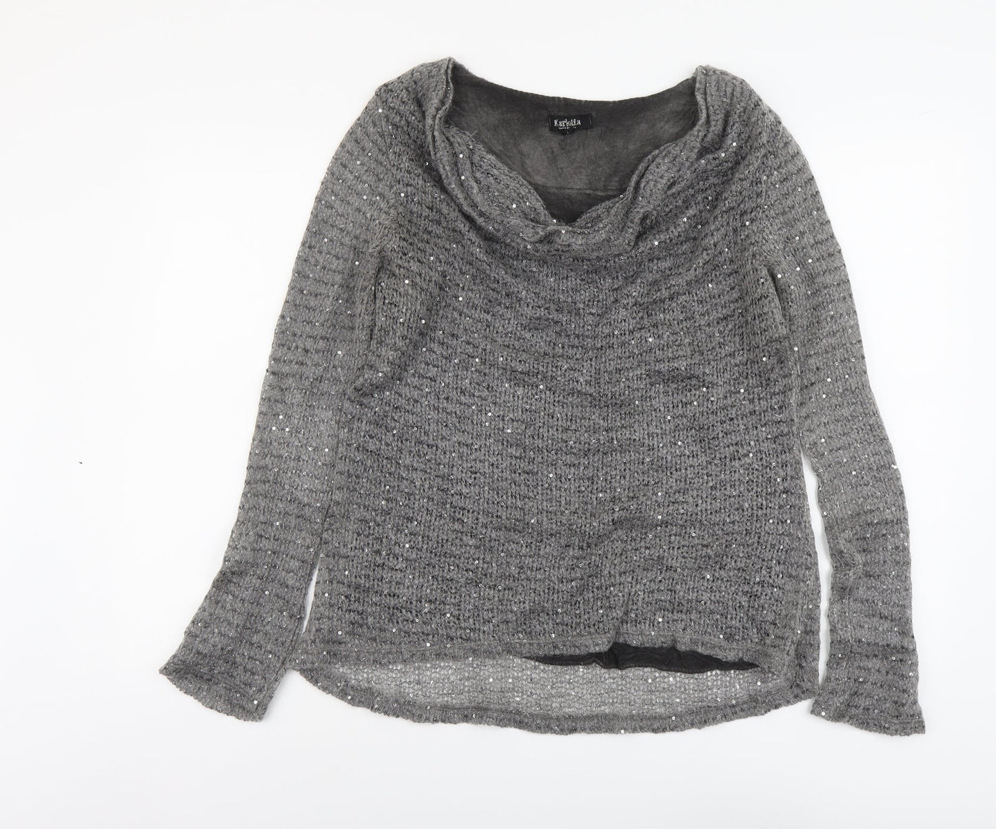 Karlotta Womens Grey Cowl Neck Acrylic Pullover Jumper Size L