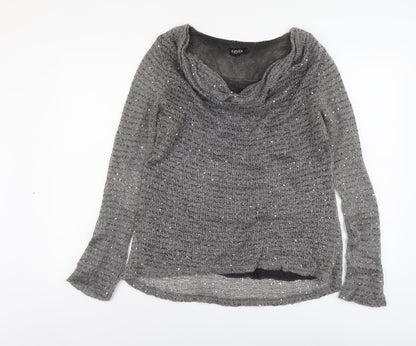 Karlotta Womens Grey Cowl Neck Acrylic Pullover Jumper Size L