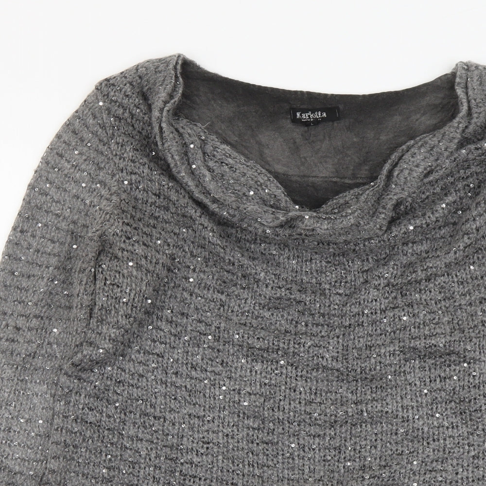 Karlotta Womens Grey Cowl Neck Acrylic Pullover Jumper Size L