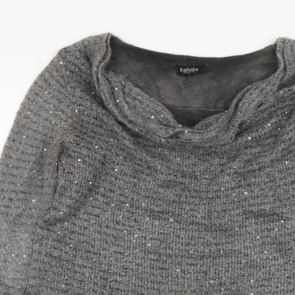 Karlotta Womens Grey Cowl Neck Acrylic Pullover Jumper Size L