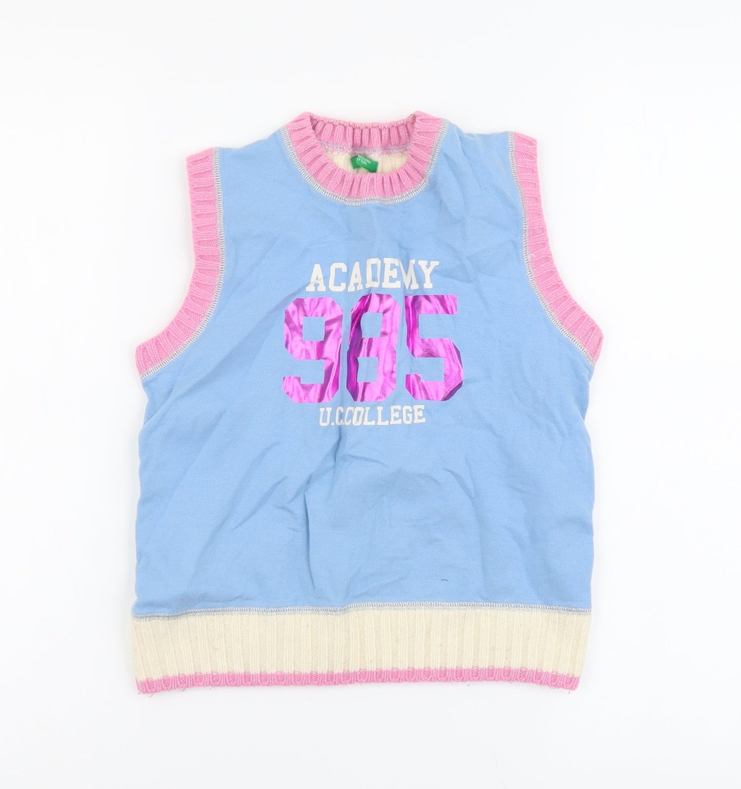 United Colors of Benetton Boys Multicoloured Round Neck Acrylic Vest Jumper Size 12 Years Pullover - Academy 985