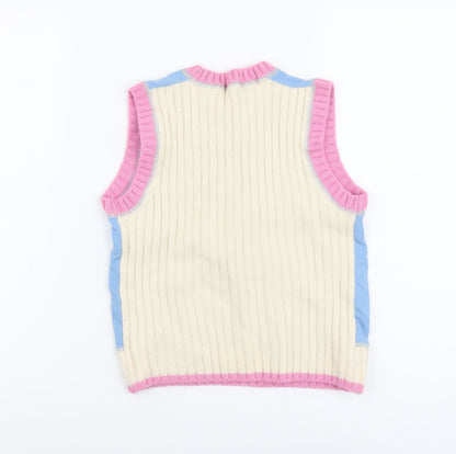 United Colors of Benetton Boys Multicoloured Round Neck Acrylic Vest Jumper Size 12 Years Pullover - Academy 985