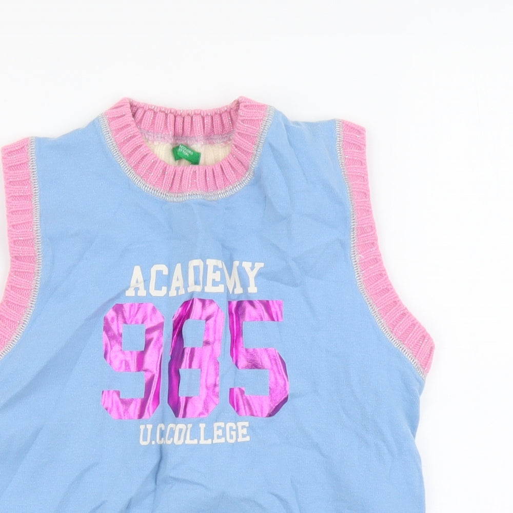 United Colors of Benetton Boys Multicoloured Round Neck Acrylic Vest Jumper Size 12 Years Pullover - Academy 985