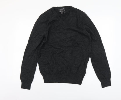 Marks and Spencer Mens Grey V-Neck Cotton Pullover Jumper Size S Long Sleeve