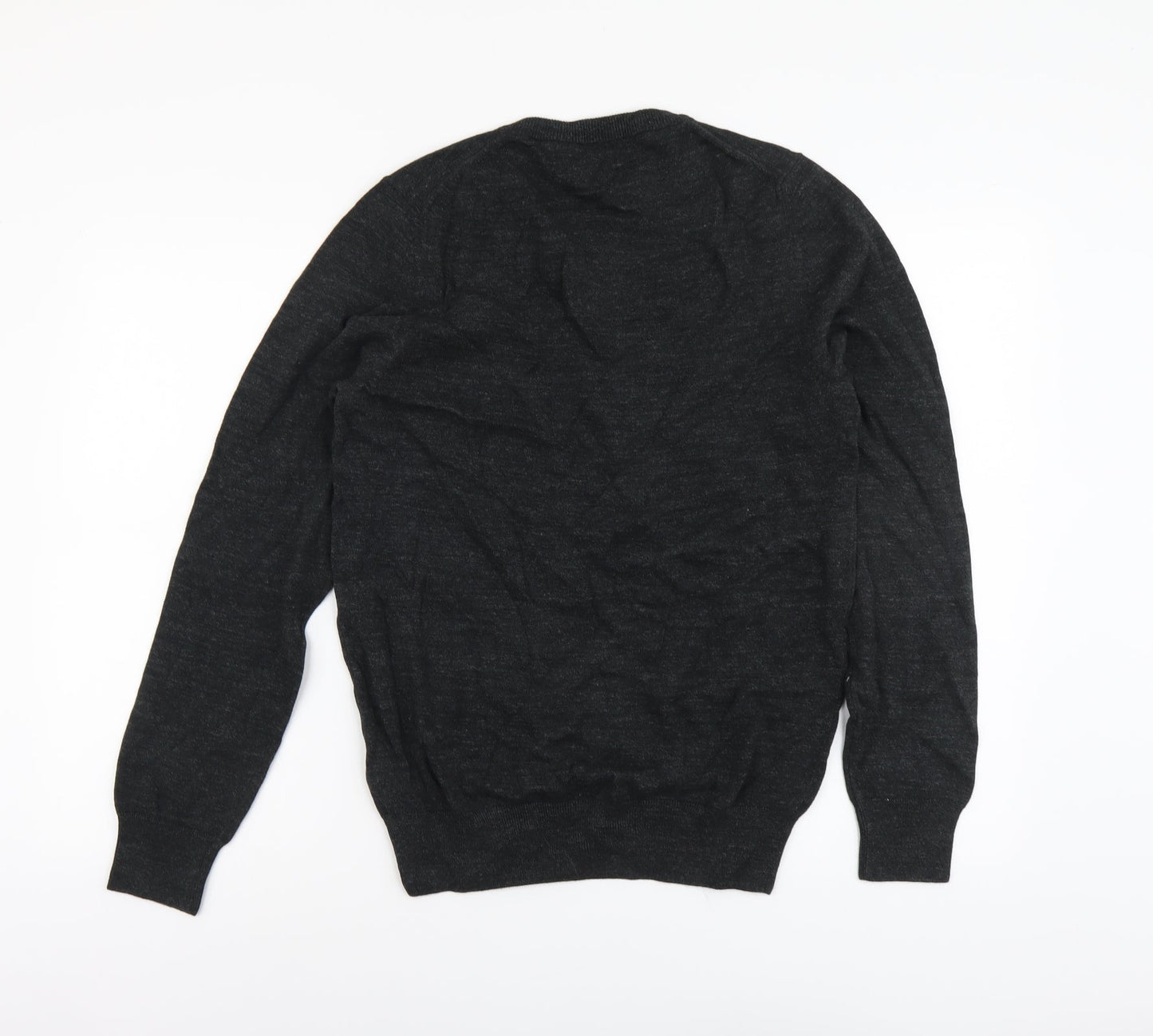 Marks and Spencer Mens Grey V-Neck Cotton Pullover Jumper Size S Long Sleeve