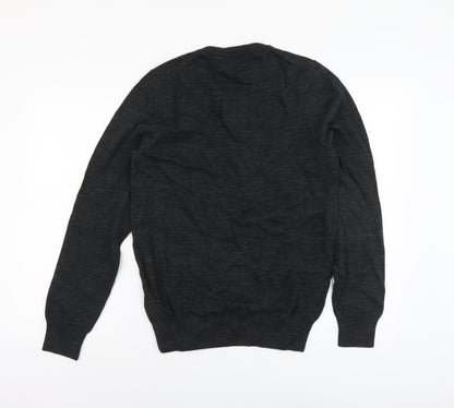 Marks and Spencer Mens Grey V-Neck Cotton Pullover Jumper Size S Long Sleeve