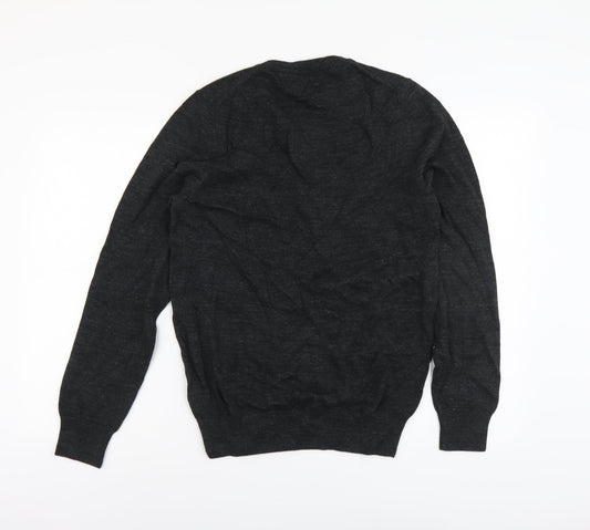 Marks and Spencer Mens Grey V-Neck Cotton Pullover Jumper Size S Long Sleeve