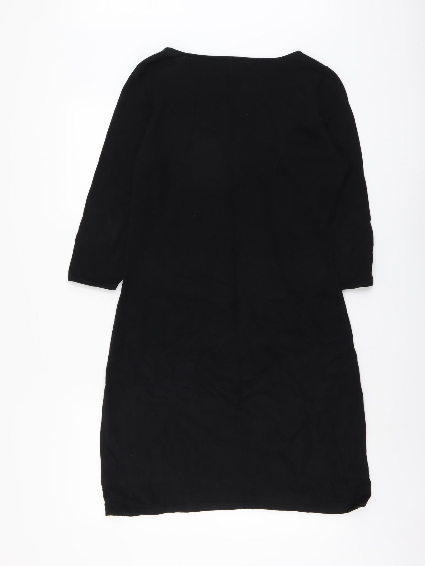 Monsoon Womens Black Floral Cotton Sheath Size 12 Boat Neck Pullover