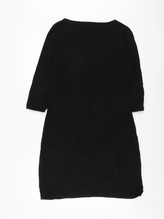 Monsoon Womens Black Floral Cotton Sheath Size 12 Boat Neck Pullover