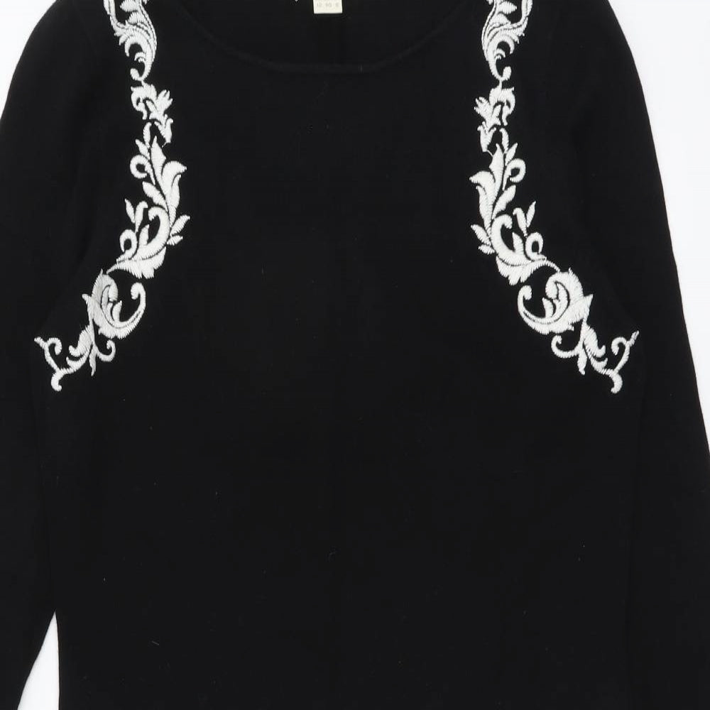 Monsoon Womens Black Floral Cotton Sheath Size 12 Boat Neck Pullover