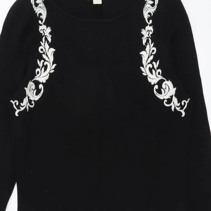 Monsoon Womens Black Floral Cotton Sheath Size 12 Boat Neck Pullover