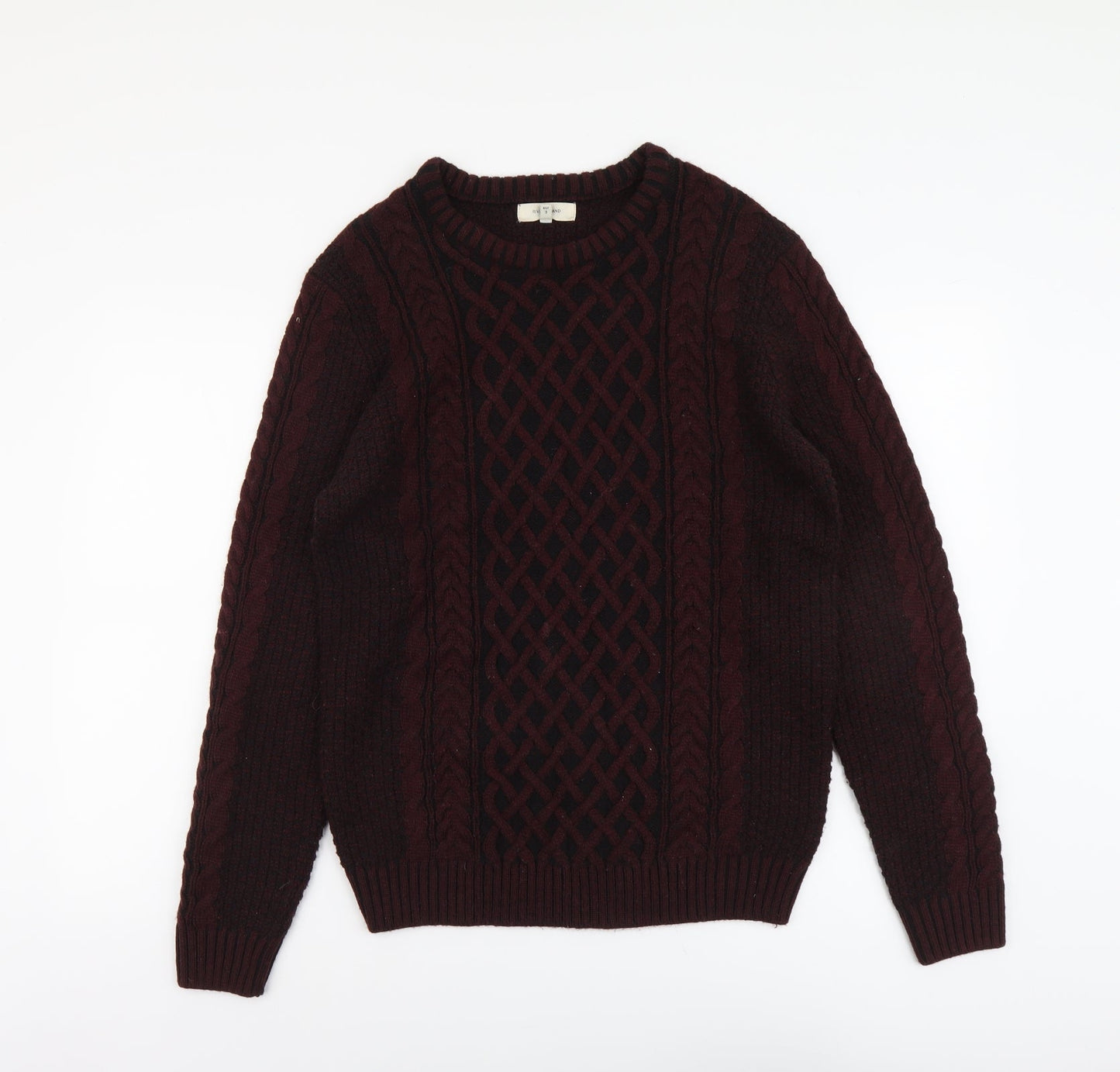 River Island Mens Red Round Neck Geometric Acrylic Pullover Jumper Size M Long Sleeve