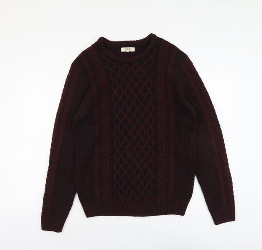 River Island Mens Red Round Neck Geometric Acrylic Pullover Jumper Size M Long Sleeve