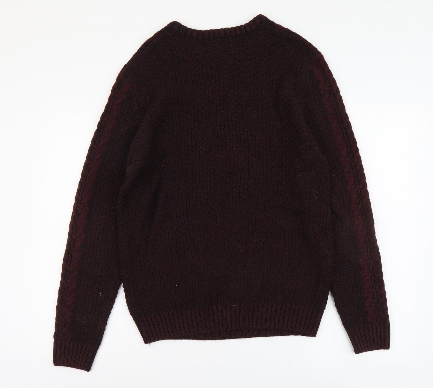 River Island Mens Red Round Neck Geometric Acrylic Pullover Jumper Size M Long Sleeve