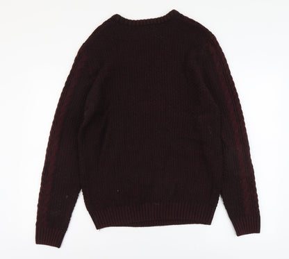 River Island Mens Red Round Neck Geometric Acrylic Pullover Jumper Size M Long Sleeve