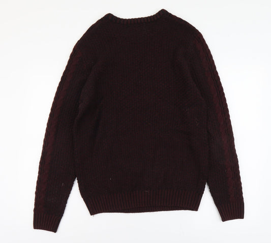 River Island Mens Red Round Neck Geometric Acrylic Pullover Jumper Size M Long Sleeve