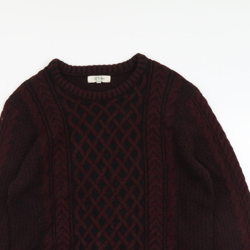 River Island Mens Red Round Neck Geometric Acrylic Pullover Jumper Size M Long Sleeve