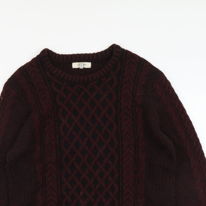 River Island Mens Red Round Neck Geometric Acrylic Pullover Jumper Size M Long Sleeve
