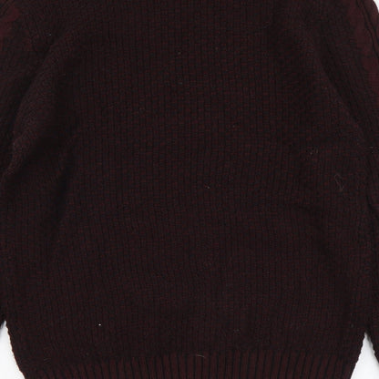 River Island Mens Red Round Neck Geometric Acrylic Pullover Jumper Size M Long Sleeve