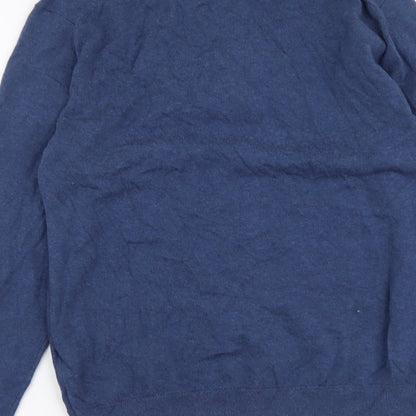 Marks and Spencer Mens Blue Collared Striped Cotton Pullover Jumper Size M Long Sleeve