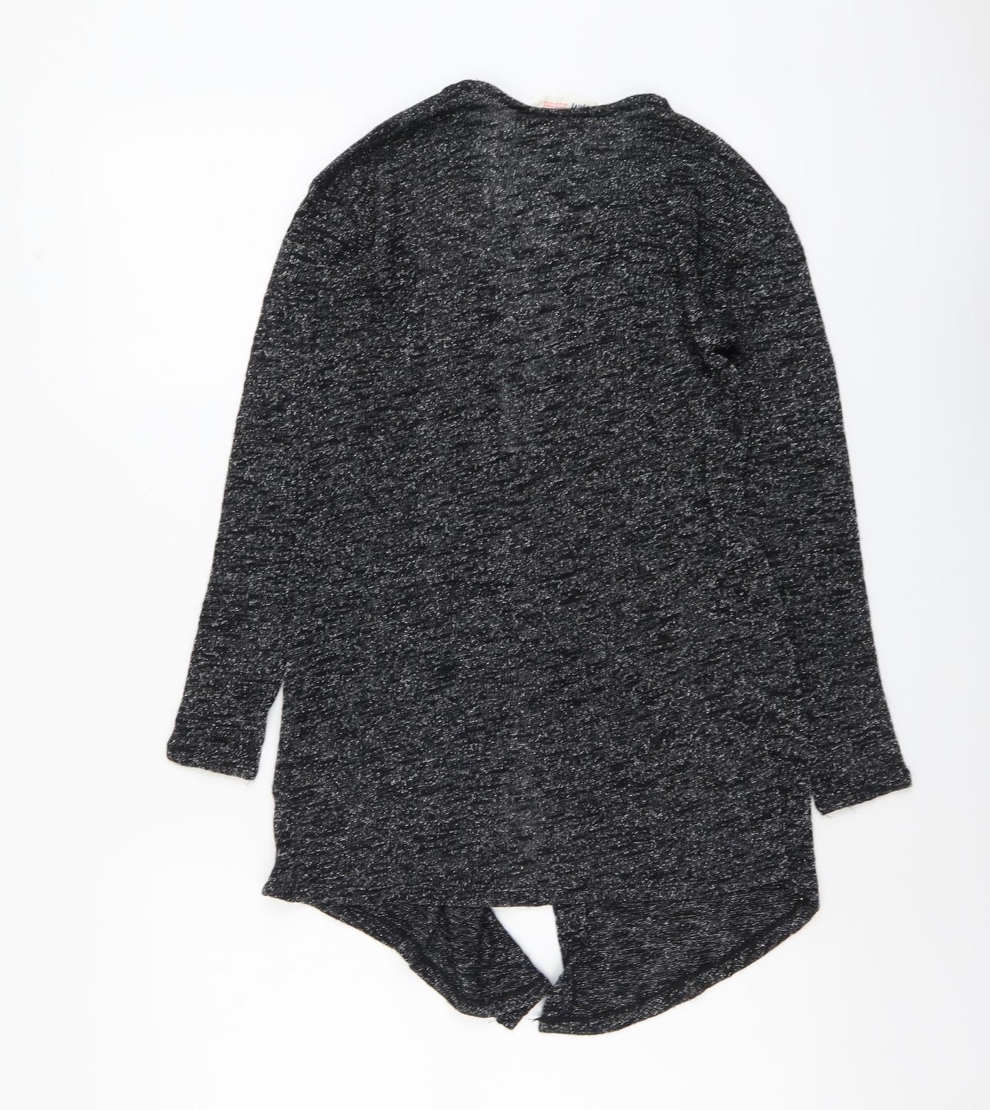 H&M Girls Black V-Neck Polyester Cardigan Jumper Size 10-11 Years Hook & Eye - Waterfall design