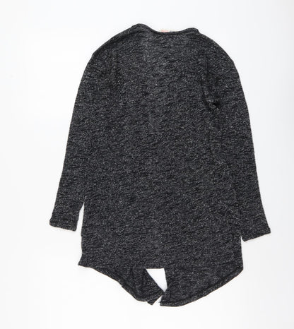 H&M Girls Black V-Neck Polyester Cardigan Jumper Size 10-11 Years Hook & Eye - Waterfall design