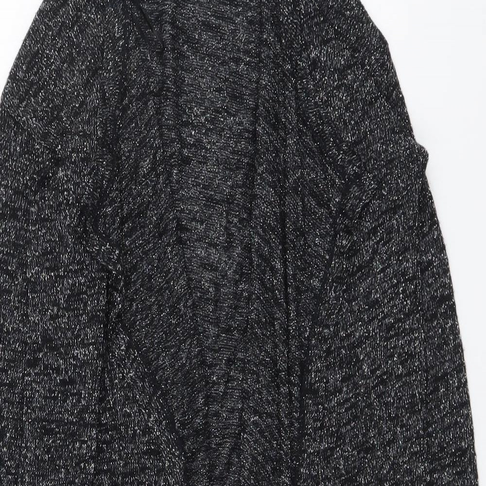 H&M Girls Black V-Neck Polyester Cardigan Jumper Size 10-11 Years Hook & Eye - Waterfall design