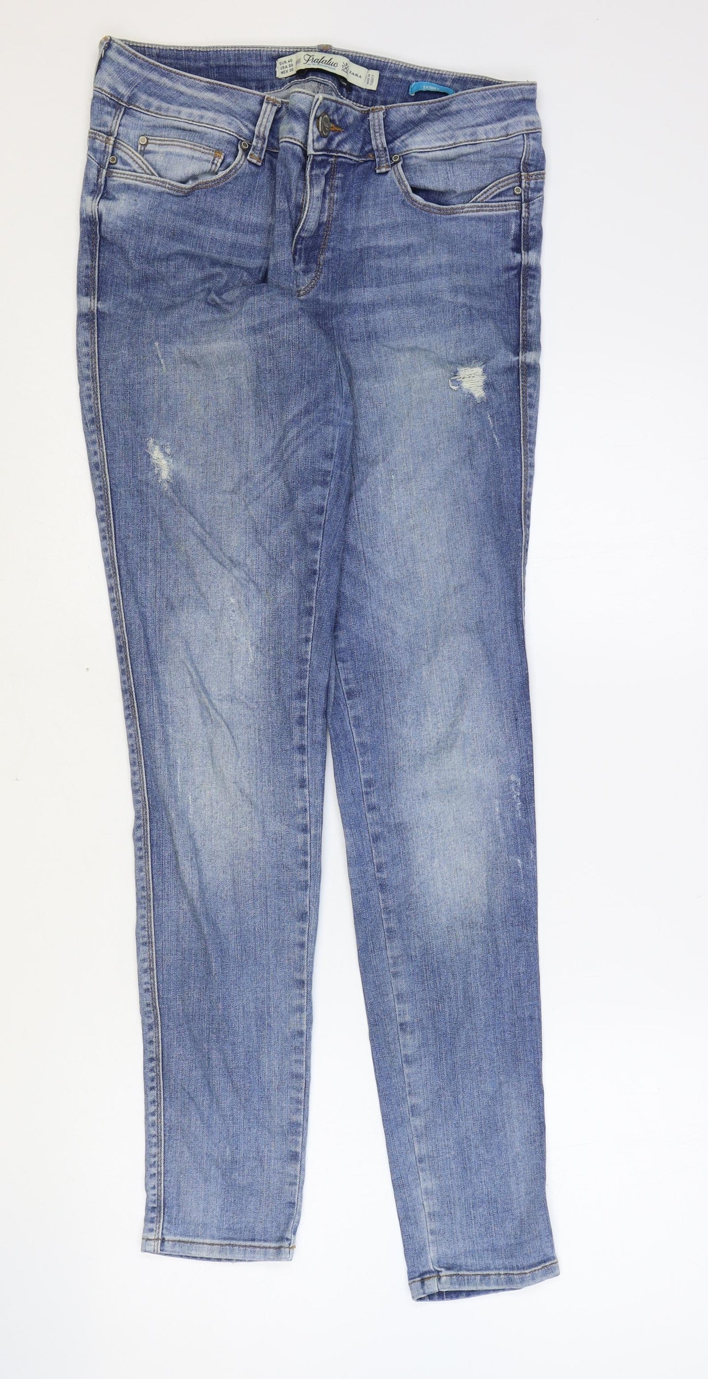 Zara Womens Blue Cotton Skinny Jeans Size 28 in Regular Button