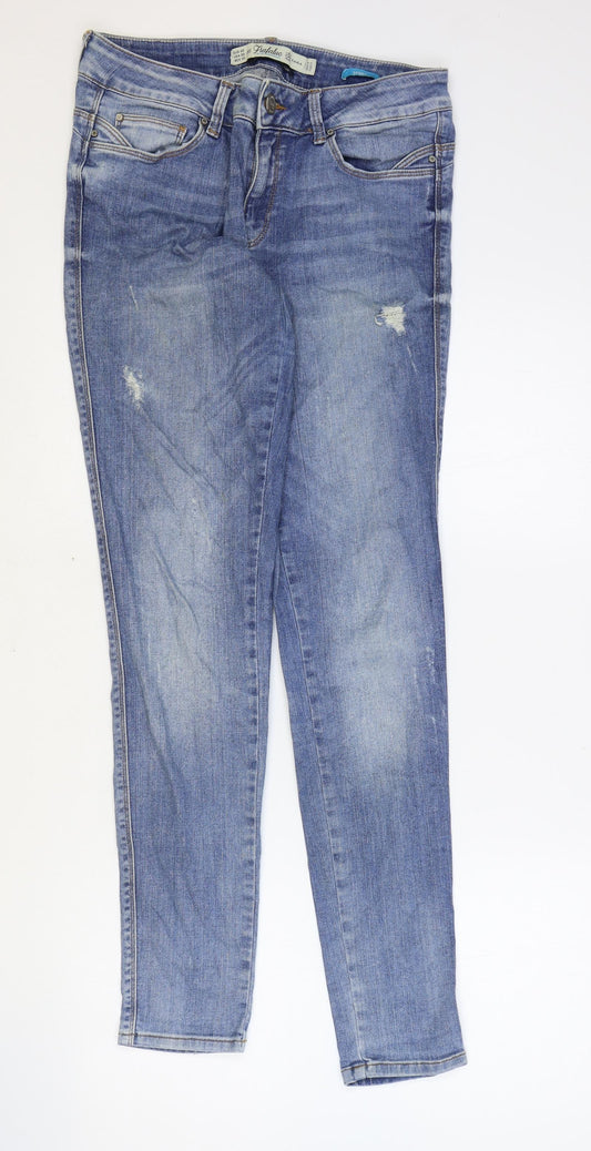 Zara Womens Blue Cotton Skinny Jeans Size 28 in Regular Button