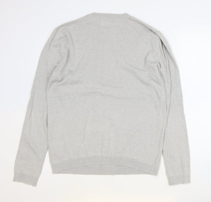 Topshop Mens Grey Round Neck Cotton Pullover Jumper Size S Long Sleeve