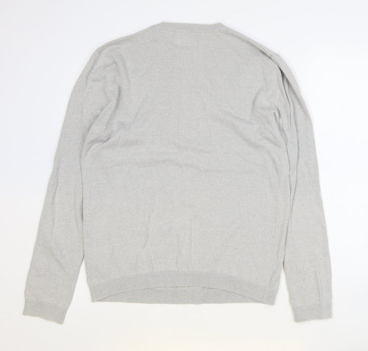 Topshop Mens Grey Round Neck Cotton Pullover Jumper Size S Long Sleeve