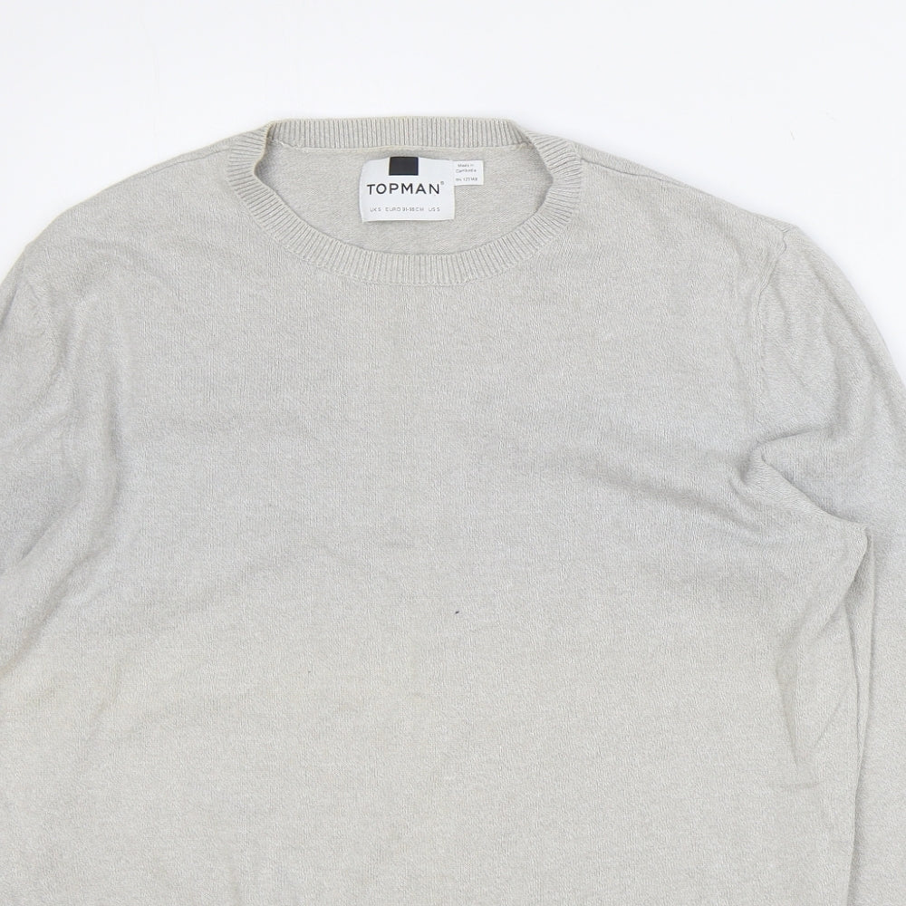 Topshop Mens Grey Round Neck Cotton Pullover Jumper Size S Long Sleeve