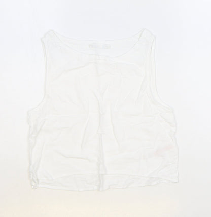 Primark Womens White Viscose Cropped Tank Size 6 Round Neck