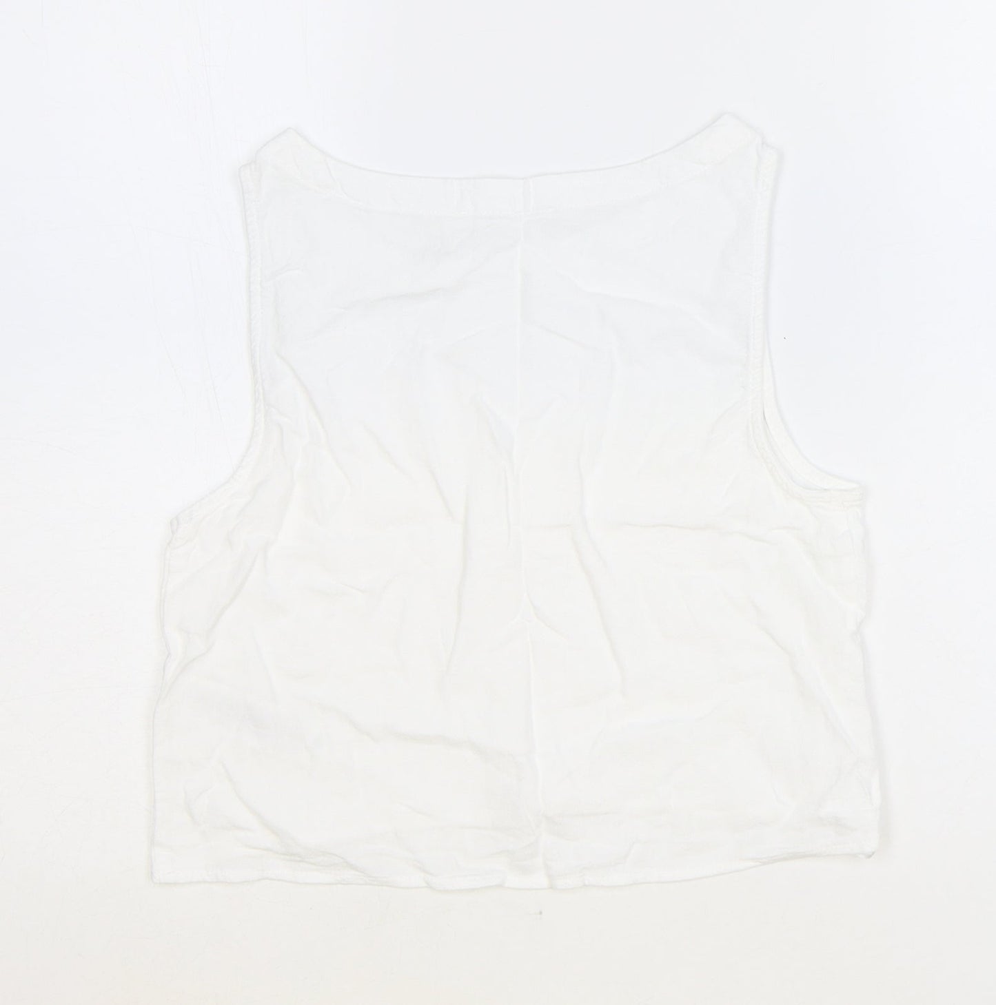 Primark Womens White Viscose Cropped Tank Size 6 Round Neck