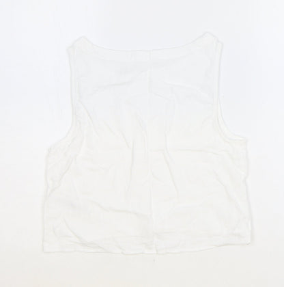 Primark Womens White Viscose Cropped Tank Size 6 Round Neck