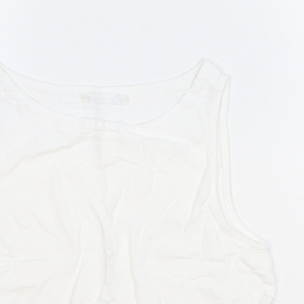 Primark Womens White Viscose Cropped Tank Size 6 Round Neck