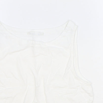 Primark Womens White Viscose Cropped Tank Size 6 Round Neck