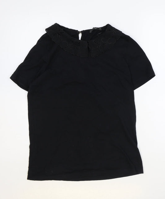 F&F Womens Black 100% Cotton Basic Blouse Size 6 Collared