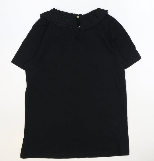 F&F Womens Black 100% Cotton Basic Blouse Size 6 Collared