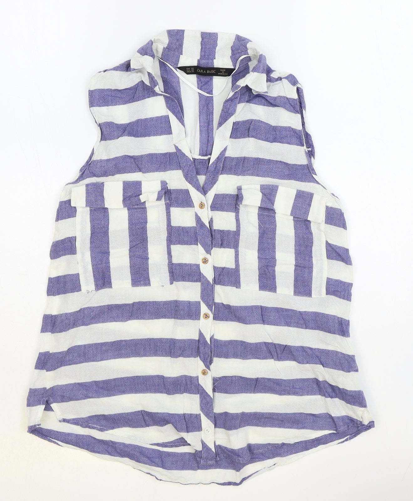 Womens UK Size XS Zara Blue Basic Button-Up