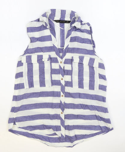 Womens UK Size XS Zara Blue Basic Button-Up