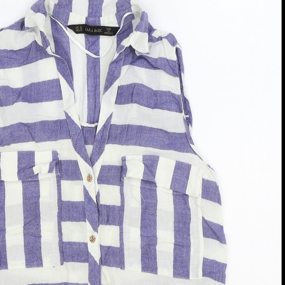 Womens UK Size XS Zara Blue Basic Button-Up