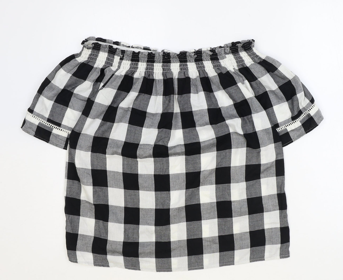 Papaya Womens Black Check Polyester Basic Blouse Size 10 Boat Neck