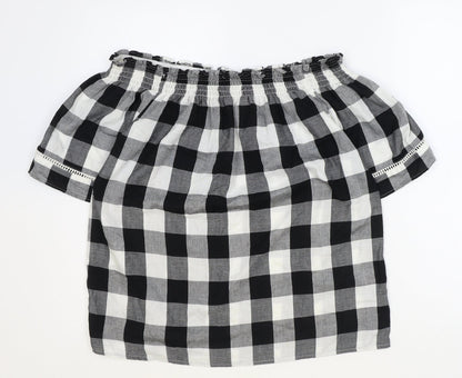 Papaya Womens Black Check Polyester Basic Blouse Size 10 Boat Neck