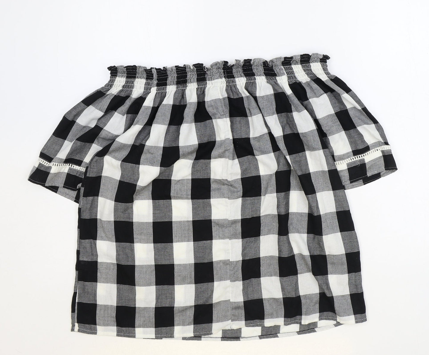 Papaya Womens Black Check Polyester Basic Blouse Size 10 Boat Neck