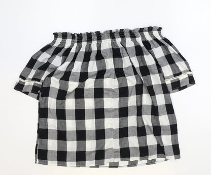 Papaya Womens Black Check Polyester Basic Blouse Size 10 Boat Neck